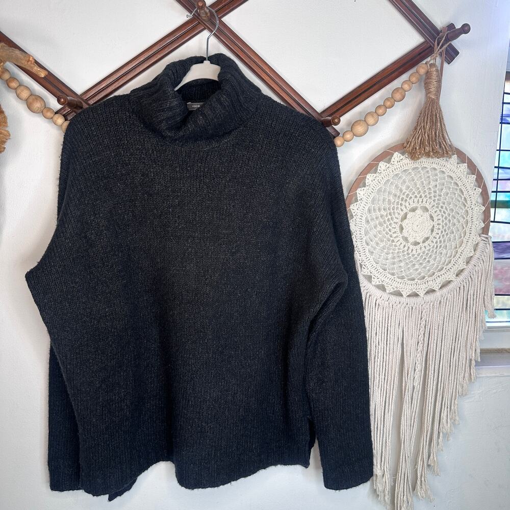 Vince Oversized Black Wool Silk Cashmere Blend Funnel Neck Sweater